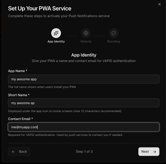 PWA Wizard Step 1: App Identity